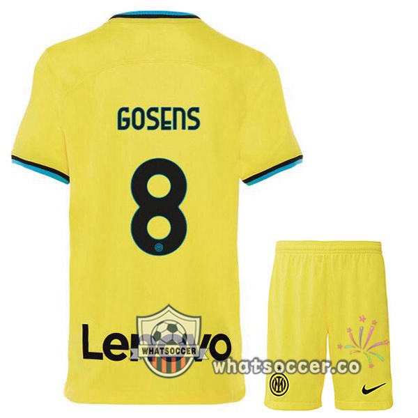 Inter Milan (GOSENS 8) Kids Third Soccer Jerseys Yellow 2022-2023