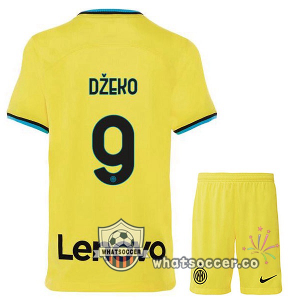 Inter Milan (DŽEKO 9) Kids Third Soccer Jerseys Yellow 2022-2023