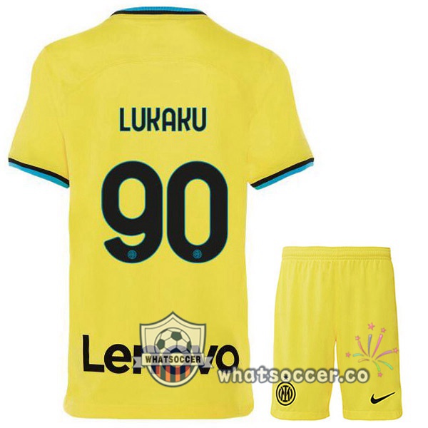 Inter Milan (LUKAKU 90) Kids Third Soccer Jerseys Yellow 2022-2023