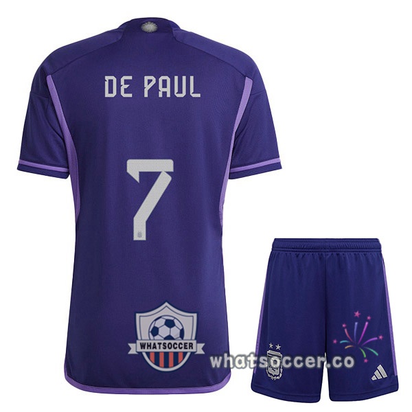 Argentina (DE PAUL 7) Kids Away Soccer Jerseys Purple 2022-2023