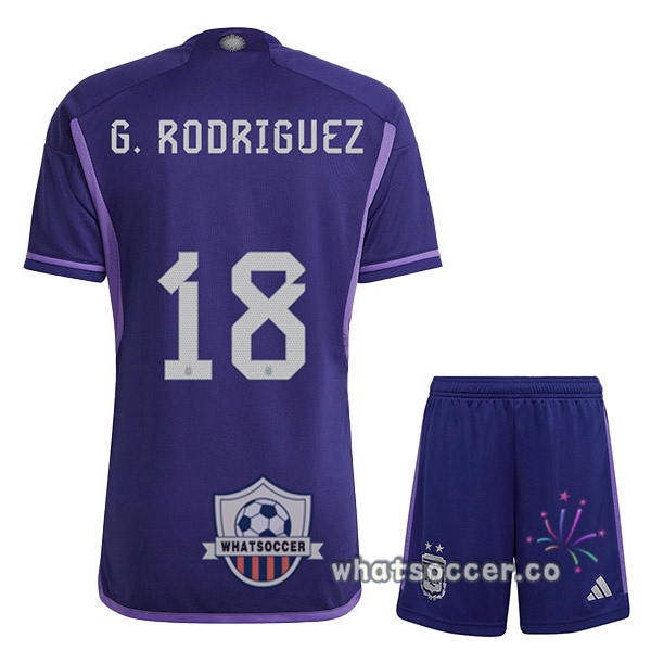 Argentina (G. RODRIGUEZ 18) Kids Away Soccer Jerseys Purple 2022-2023