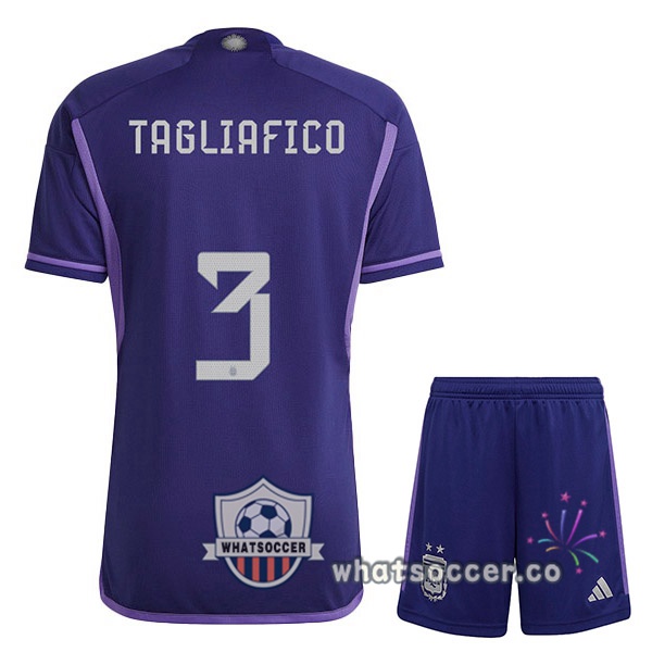 Argentina (TAGLIAFICO 3) Kids Away Soccer Jerseys Purple 2022-2023