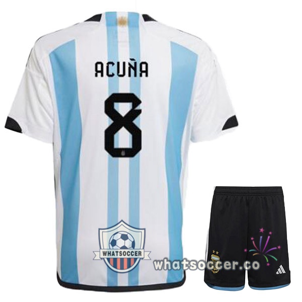 Argentina (ACUÑA 8) Kids Home Soccer Jerseys Blue White 2022-2023