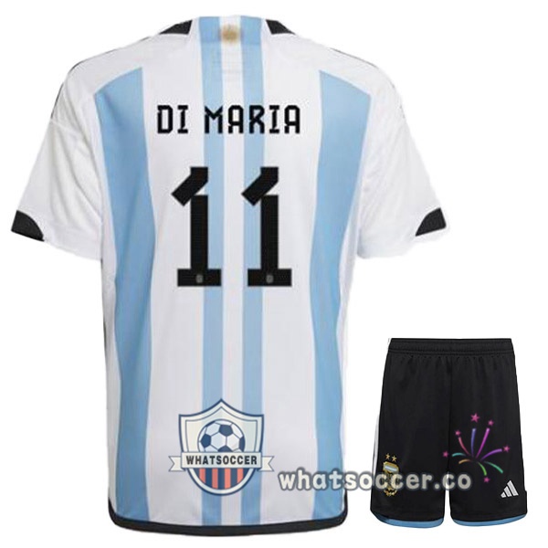 Argentina (DI MARIA 11) Kids Home Soccer Jerseys Blue White 2022-2023