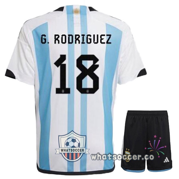 Argentina (G. RODRIGUEZ 18) Kids Home Soccer Jerseys Blue White 2022-2023