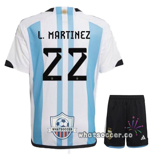 Argentina (L. MARTINEZ 22) Kids Home Soccer Jerseys Blue White 2022-2023