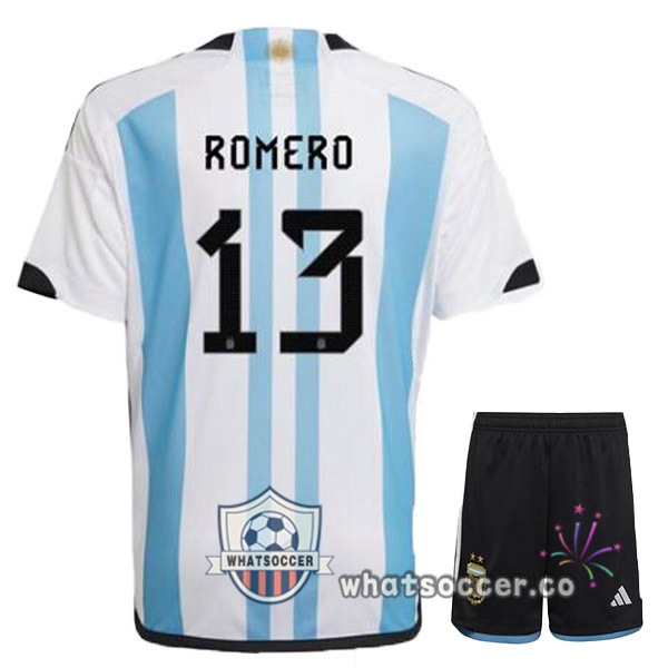 Argentina (ROMERO 13) Kids Home Soccer Jerseys Blue White 2022-2023