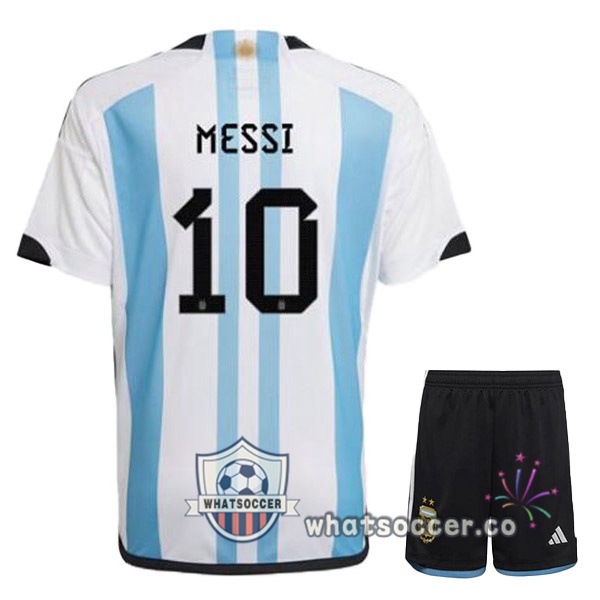 Argentina (MESSI 10) Kids Home Soccer Jerseys Blue White 2022-2023