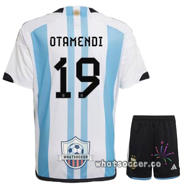 Argentina (OTAMENDI 19) Kids Home Soccer Jerseys Blue White 2022-2023