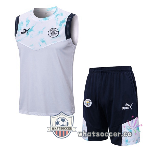 Manchester City + Shorts White Soccer Vest 2022-2023