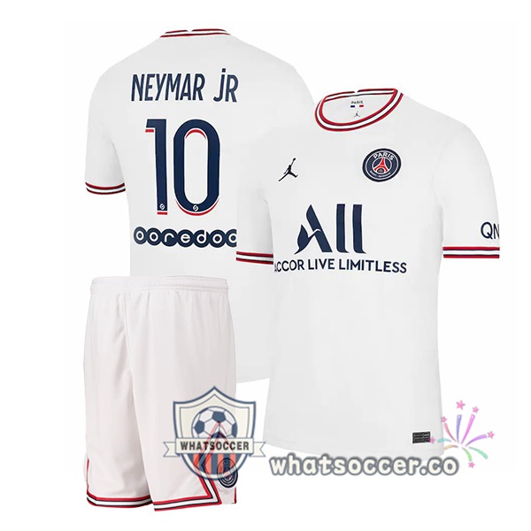 Jordan Paris PSG (Neymar Jr 10) Kids Fourth Soccer Jerseys White 2021-2022