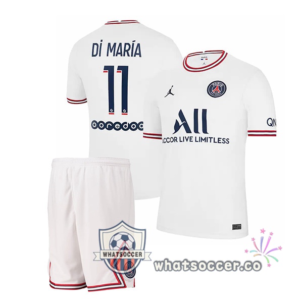 Jordan Paris PSG (Di Maria 11) Kids Fourth Soccer Jerseys White 2021-2022