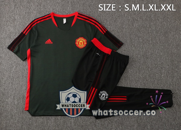 Manchester United Training T-Shirts + Pants Green Fonce 2021-2022