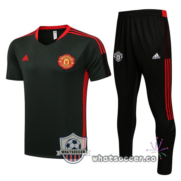 Manchester United Training T-Shirts + Pants Green Fonce 2021-2022