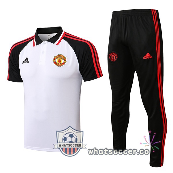 Training Polo Manchester United + Pants White Black 2021-2022