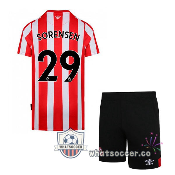 Brentford FC (SORENSEN 29) Kids Home Soccer Jerseys Red White 2022-2023