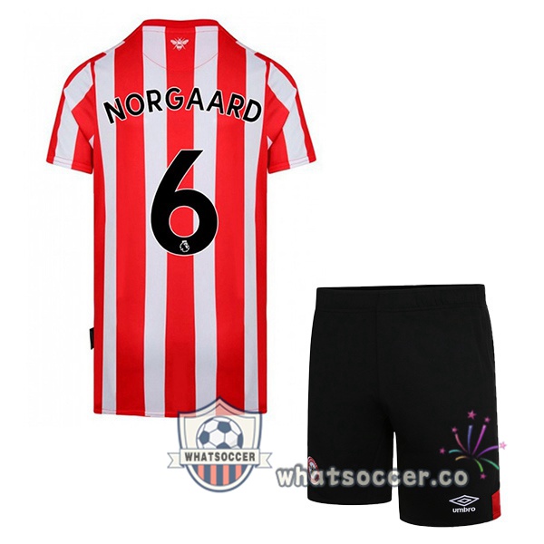 Brentford FC (NORGAARD 6) Kids Home Soccer Jerseys Red White 2022-2023