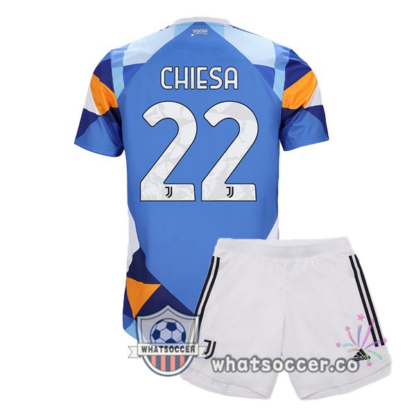 Juventus (CHIESA 22) Kids Four Soccer Jerseysth Blue 2021-2022