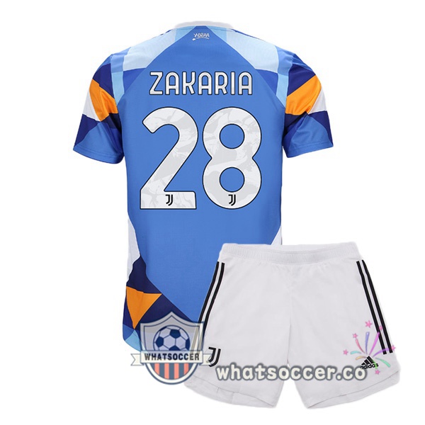 Juventus (ZAKARIA 28) Kids Four Soccer Jerseysth Blue 2021-2022