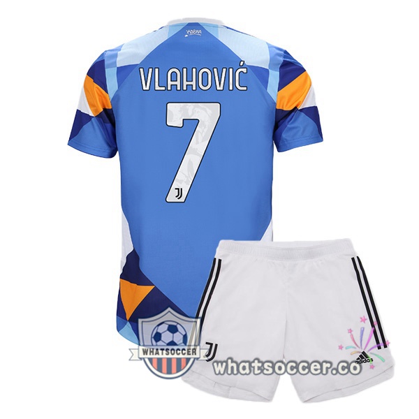 Juventus (VLAHOVIC 7) Kids Four Soccer Jerseysth Blue 2021-2022