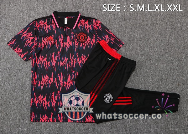 Training Polo Manchester United + Pants Black Red 2022-2023