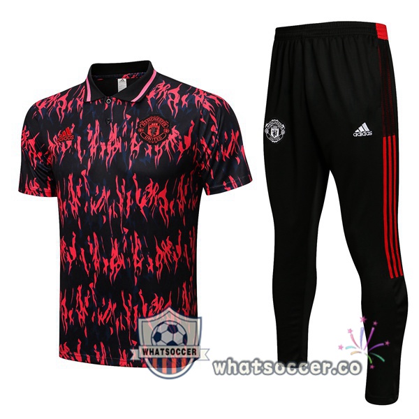 Training Polo Manchester United + Pants Black Red 2022-2023