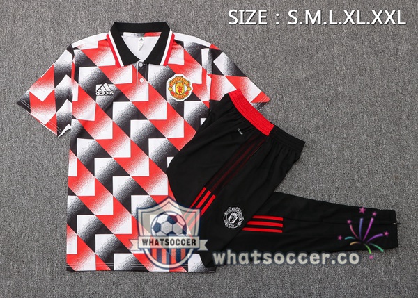 Training Polo Manchester United + Pants Black Red White 2022-2023