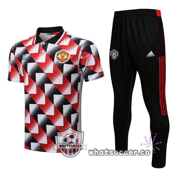 Training Polo Manchester United + Pants Black Red White 2022-2023