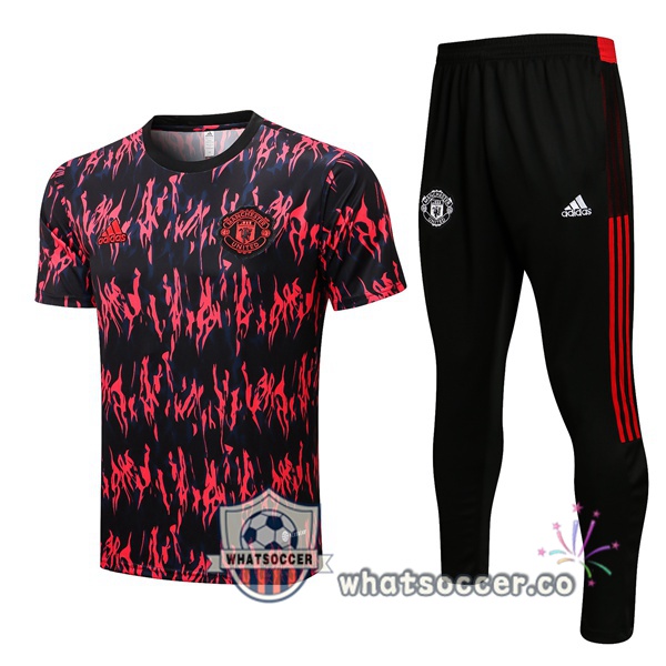 Manchester United Training T-Shirts + Pants Red Black 2022-2023