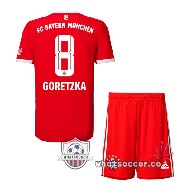Bayern Munich （Goretzka 8） Kids Home Soccer Jerseys Red 2022-2023