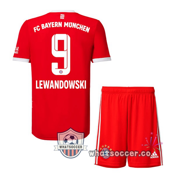 Bayern Munich （Lewandowski 9） Kids Home Soccer Jerseys Red 2022-2023