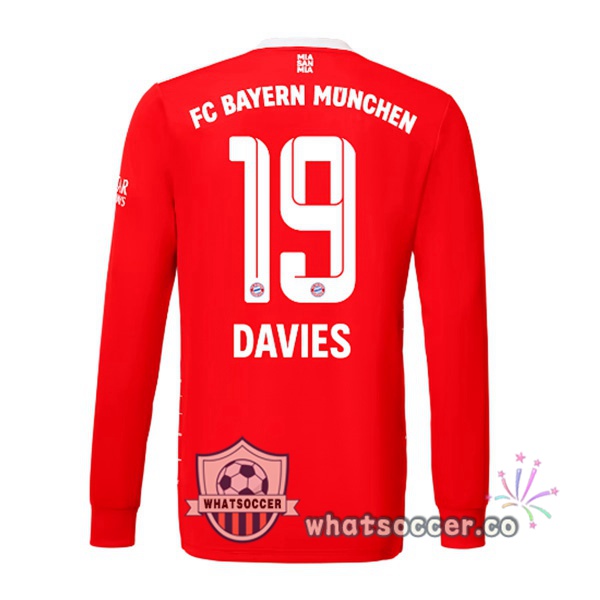 Bayern Munich （Davies 19） Home Soccer Jerseys Long Sleeve Red 2022-2023