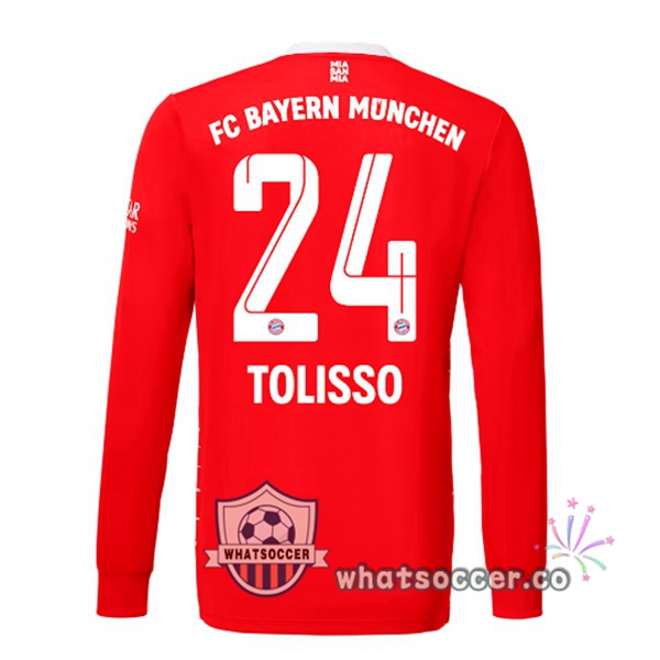 Bayern Munich （Tolisso 24） Home Soccer Jerseys Long Sleeve Red 2022-2023