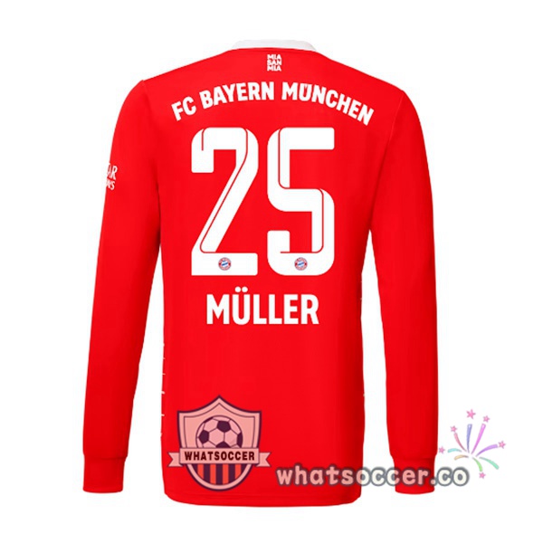 Bayern Munich （Müller 25） Home Soccer Jerseys Long Sleeve Red 2022-2023