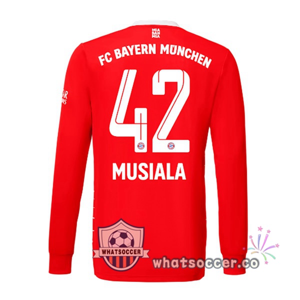 Bayern Munich （Musiala 42） Home Soccer Jerseys Long Sleeve Red 2022-2023