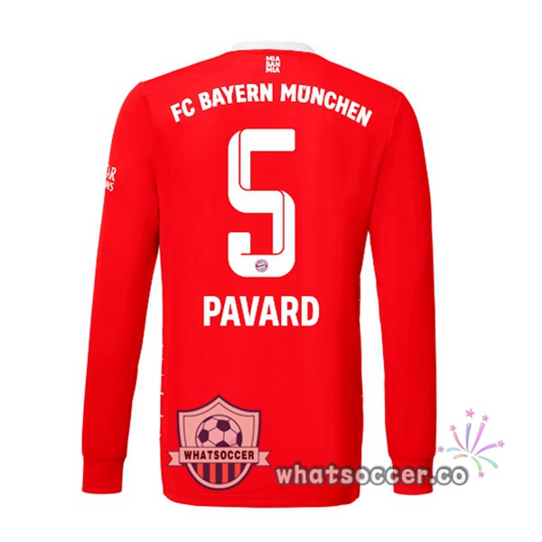 Bayern Munich （Pavard 5） Home Soccer Jerseys Long Sleeve Red 2022-2023