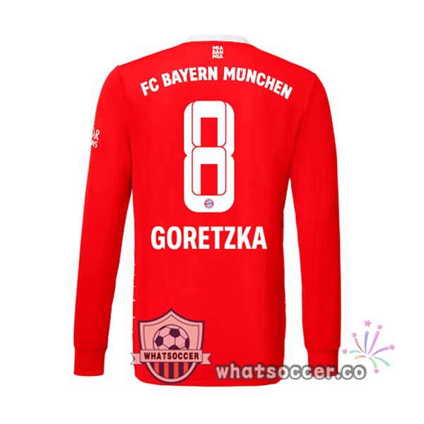 Bayern Munich （Goretzka 8） Home Soccer Jerseys Long Sleeve Red 2022-2023