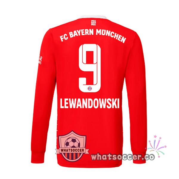 Bayern Munich （Lewandowski 9） Home Soccer Jerseys Long Sleeve Red 2022-2023