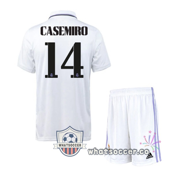 Real Madrid (Casemiro 14) Kids Home Soccer Jerseys White 2022-2023