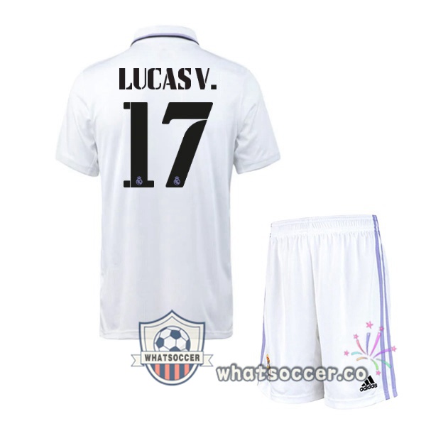 Real Madrid (Lucas V. 17) Kids Home Soccer Jerseys White 2022-2023