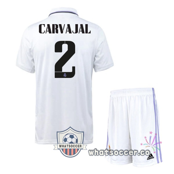Real Madrid (Carvajal 2) Kids Home Soccer Jerseys White 2022-2023