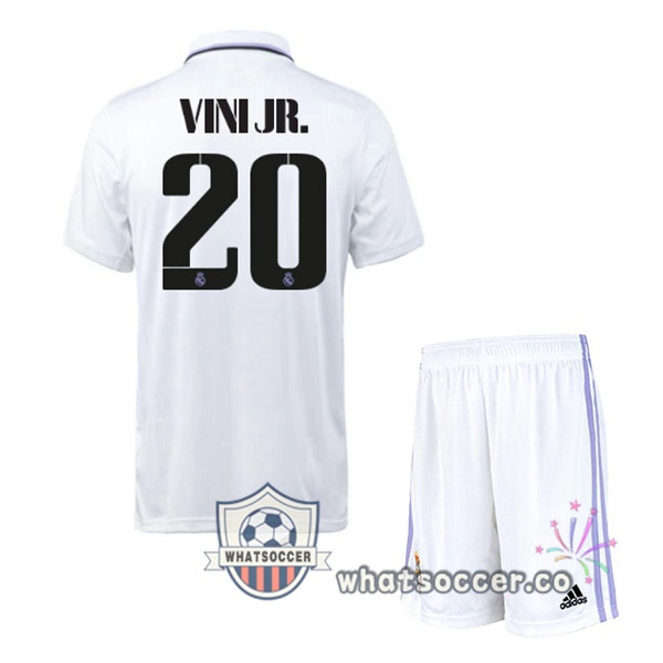 Real Madrid (Vini Jr. 20) Kids Home Soccer Jerseys White 2022-2023