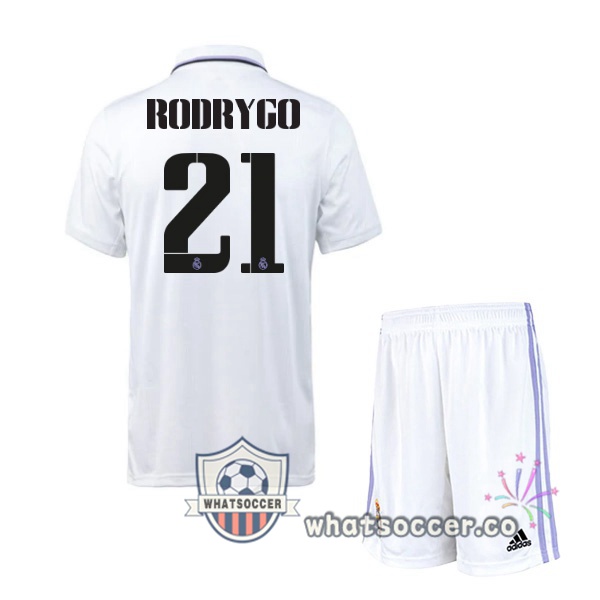 Real Madrid (Rodrygo 21) Kids Home Soccer Jerseys White 2022-2023