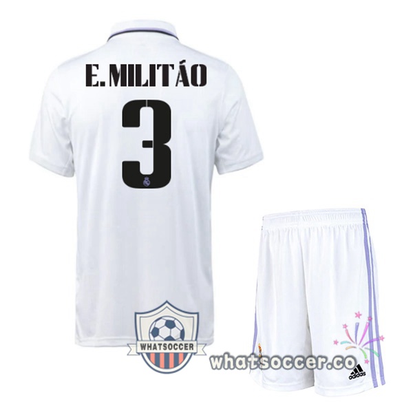 Real Madrid (E. Militão 3) Kids Home Soccer Jerseys White 2022-2023