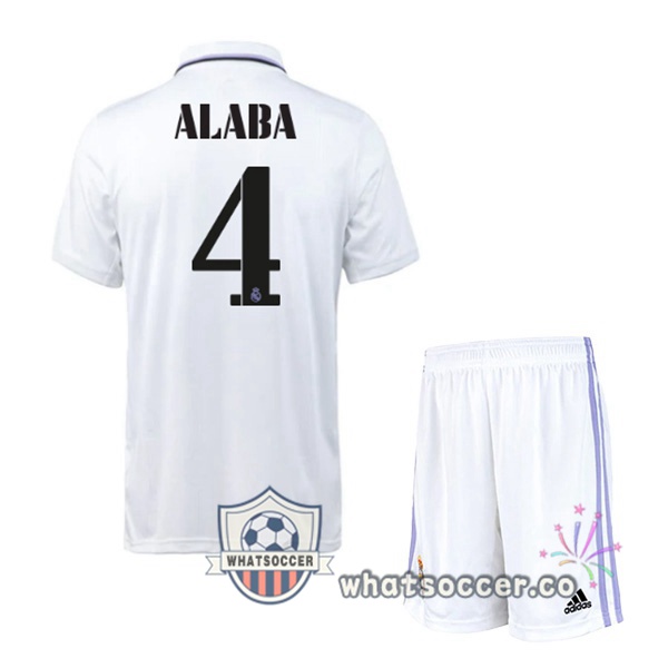 Real Madrid (Alaba 4) Kids Home Soccer Jerseys White 2022-2023