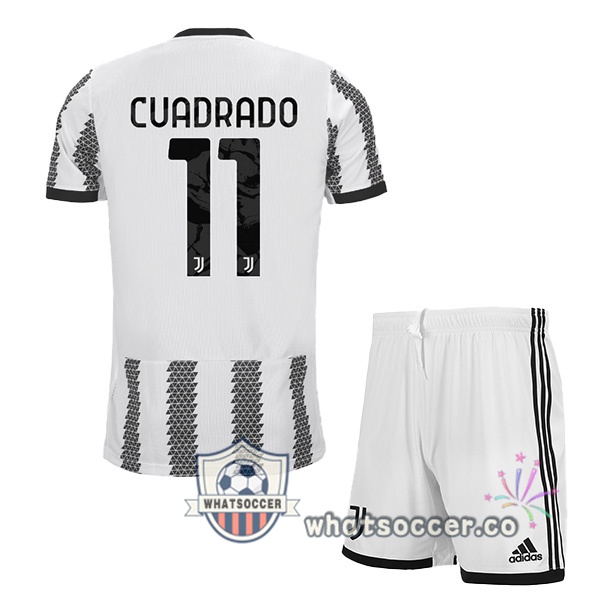 Juventus (CUADRADO 11) Kids Home Soccer Jerseys White Black 2022-2023