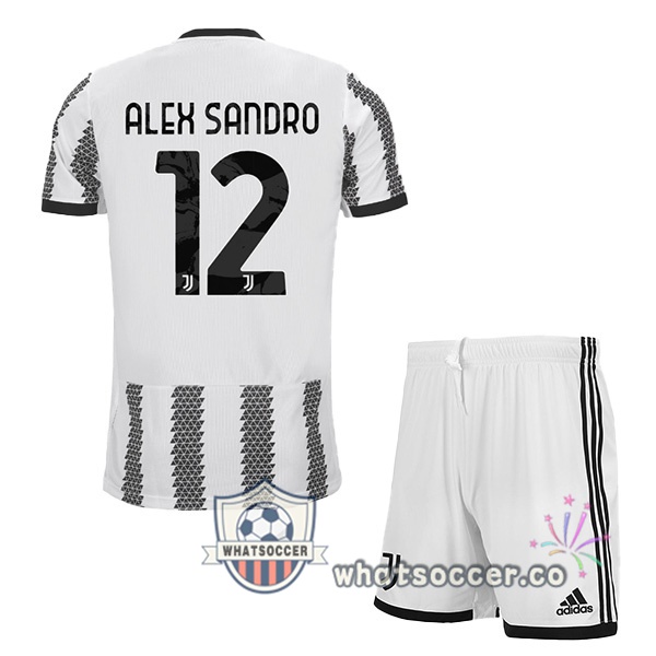 Juventus (ALEX SANDRO 12) Kids Home Soccer Jerseys White Black 2022-2023
