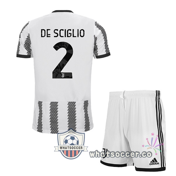 Juventus (DE SCIGLIO 2) Kids Home Soccer Jerseys White Black 2022-2023