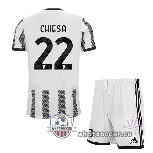 Juventus (CHIESA 22) Kids Home Soccer Jerseys White Black 2022-2023