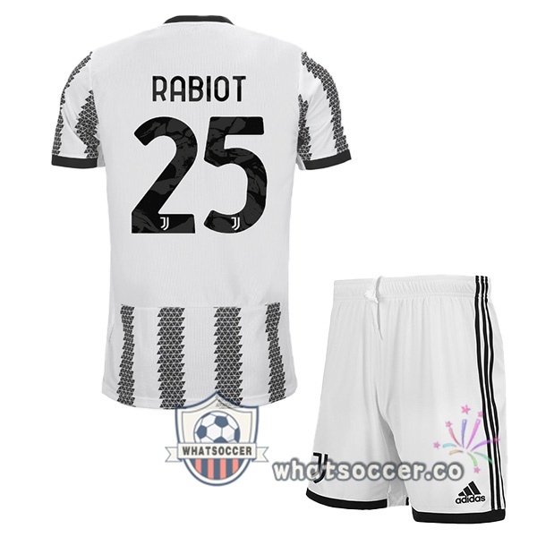Juventus (RABIOT 25) Kids Home Soccer Jerseys White Black 2022-2023